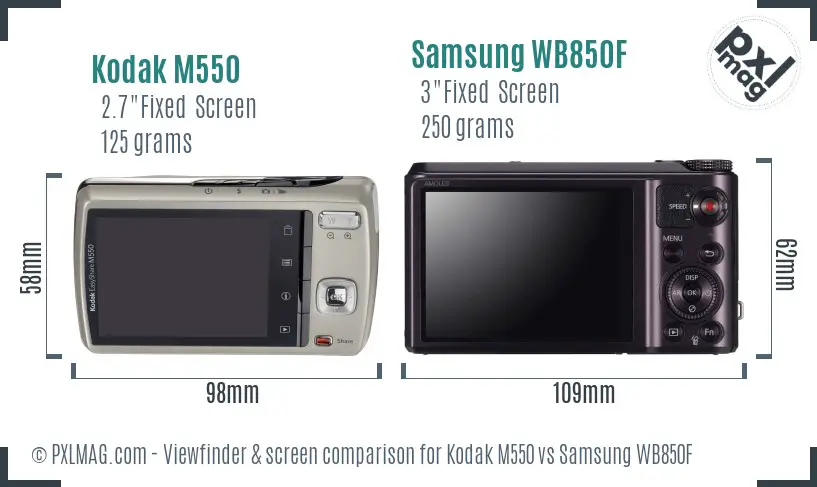 Kodak M550 vs Samsung WB850F Screen and Viewfinder comparison