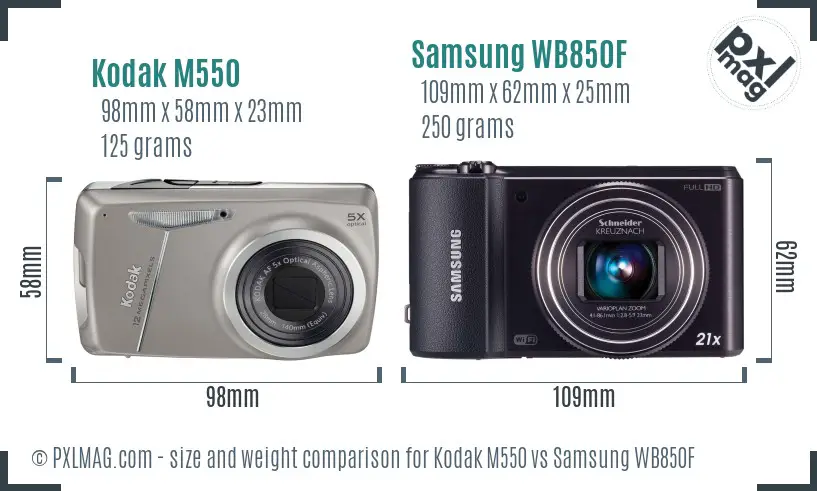 Kodak M550 vs Samsung WB850F size comparison