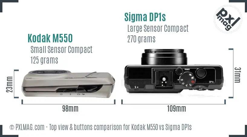 Kodak M550 vs Sigma DP1s top view buttons comparison