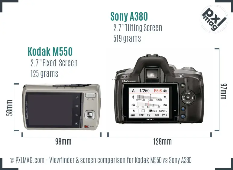 Kodak M550 vs Sony A380 Screen and Viewfinder comparison