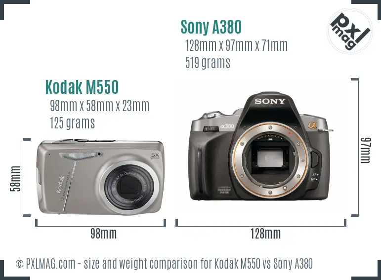 Kodak M550 vs Sony A380 size comparison