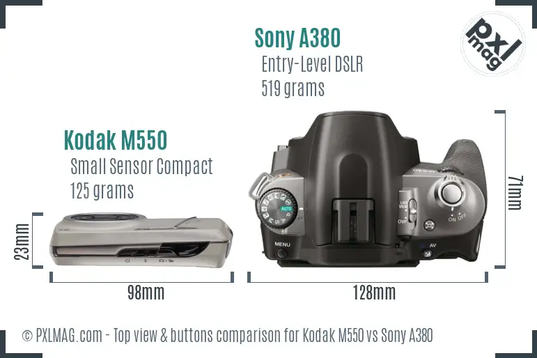 Kodak M550 vs Sony A380 top view buttons comparison