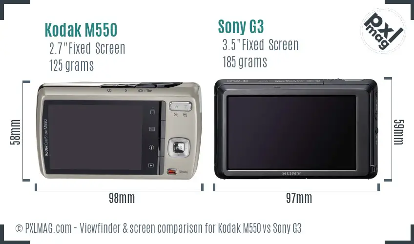 Kodak M550 vs Sony G3 Screen and Viewfinder comparison