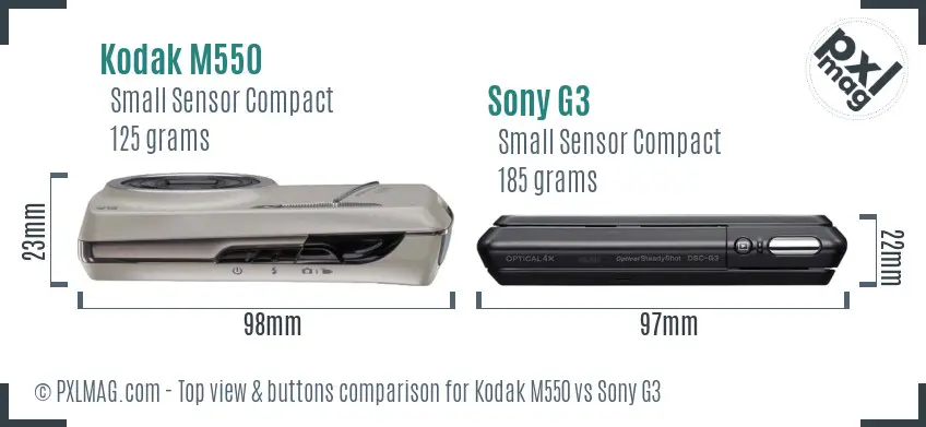 Kodak M550 vs Sony G3 top view buttons comparison