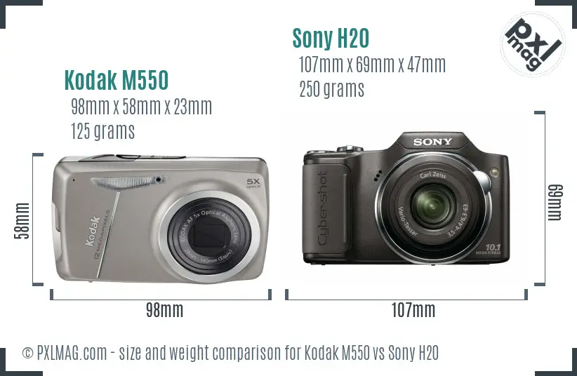 Kodak M550 vs Sony H20 size comparison