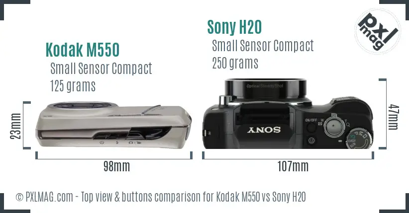 Kodak M550 vs Sony H20 top view buttons comparison