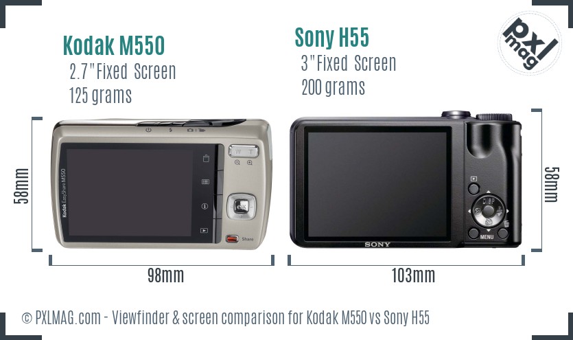 Kodak M550 vs Sony H55 Screen and Viewfinder comparison