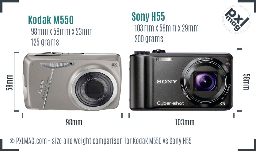 Kodak M550 vs Sony H55 size comparison Kodak M550 vs Sony H55 size comparison
