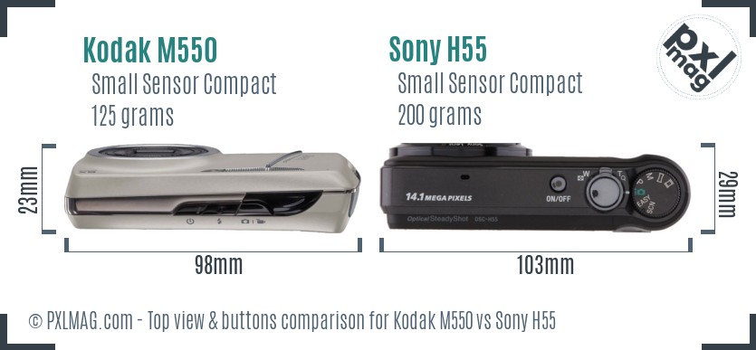 Kodak M550 vs Sony H55 top view buttons comparison