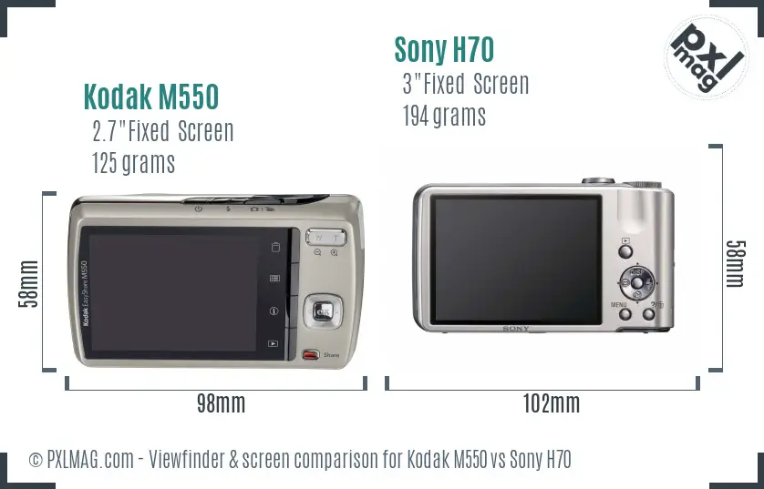 Kodak M550 vs Sony H70 Screen and Viewfinder comparison