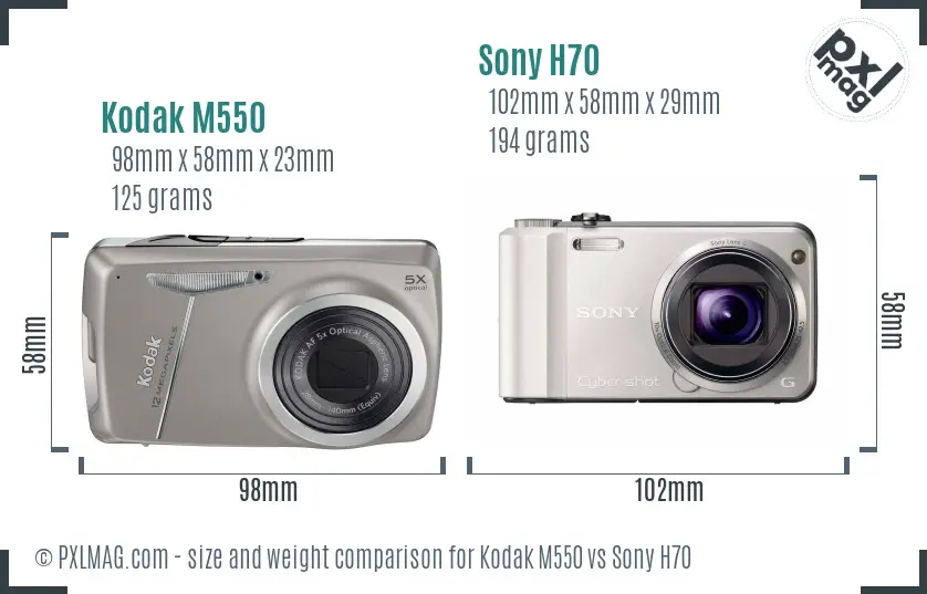 Kodak M550 vs Sony H70 size comparison