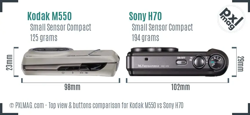 Kodak M550 vs Sony H70 top view buttons comparison