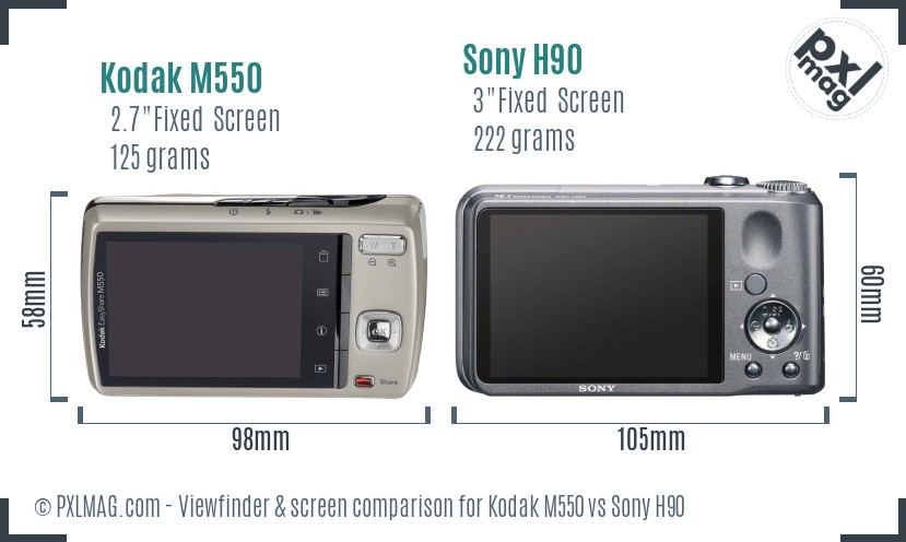 Kodak M550 vs Sony H90 Screen and Viewfinder comparison