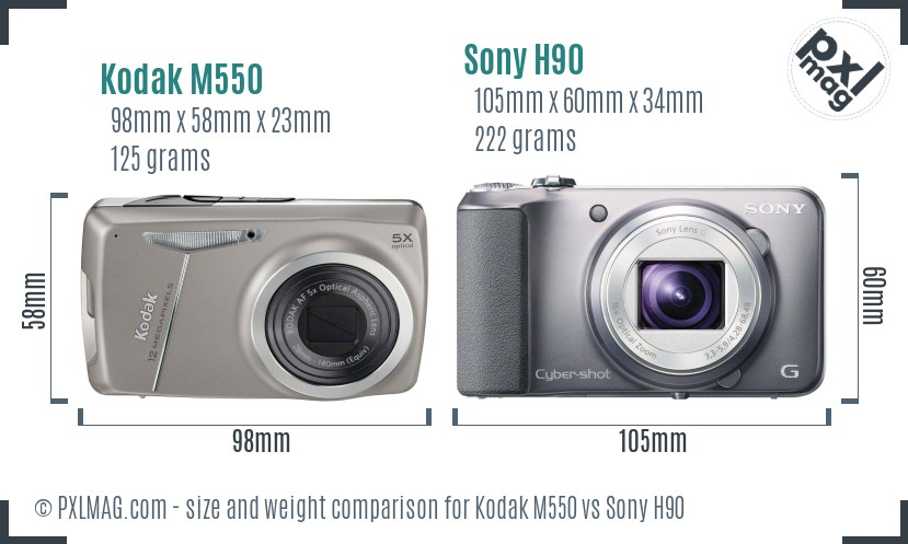 Kodak M550 vs Sony H90 size comparison Kodak M550 vs Sony H90 size comparison