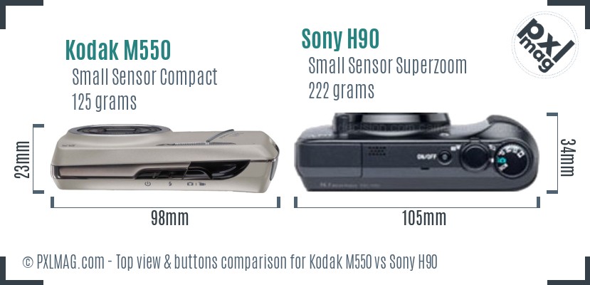 Kodak M550 vs Sony H90 top view buttons comparison