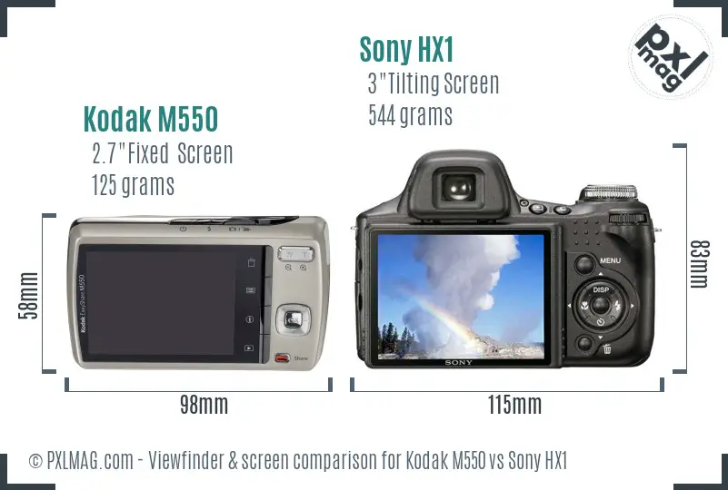 Kodak M550 vs Sony HX1 Screen and Viewfinder comparison