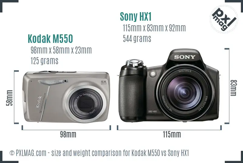 Kodak M550 vs Sony HX1 size comparison