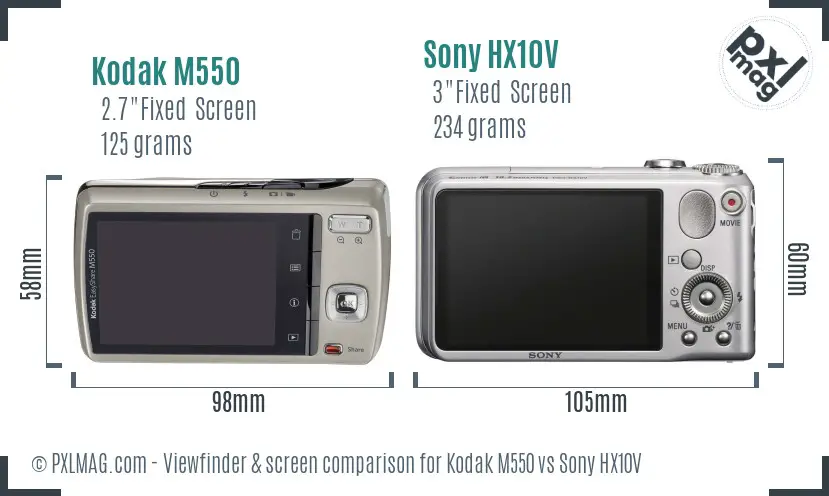 Kodak M550 vs Sony HX10V Screen and Viewfinder comparison