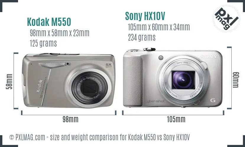 Kodak M550 vs Sony HX10V size comparison
