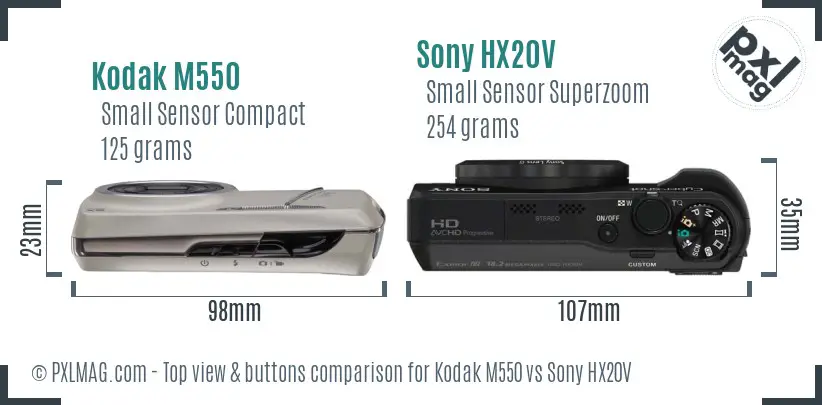 Kodak M550 vs Sony HX20V top view buttons comparison