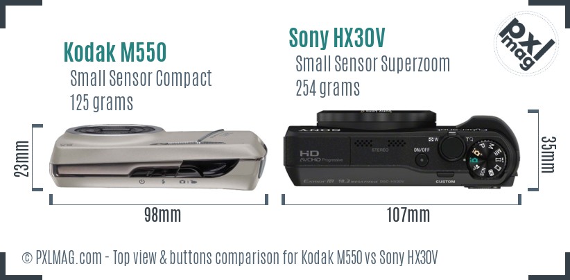 Kodak M550 vs Sony HX30V top view buttons comparison