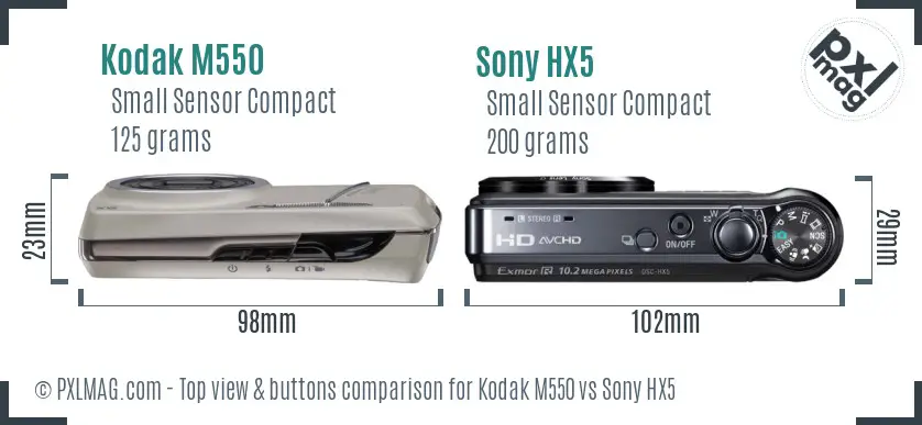Kodak M550 vs Sony HX5 top view buttons comparison