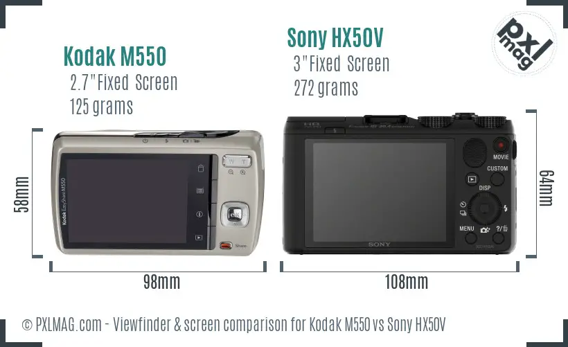 Kodak M550 vs Sony HX50V Screen and Viewfinder comparison
