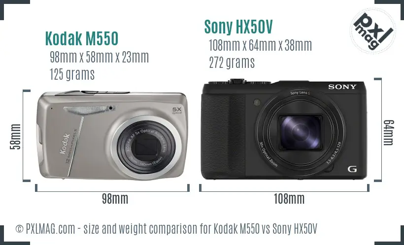 Kodak M550 vs Sony HX50V size comparison