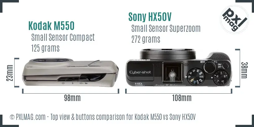 Kodak M550 vs Sony HX50V top view buttons comparison