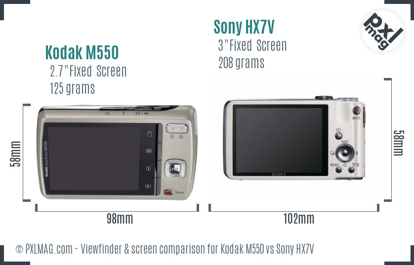 Kodak M550 vs Sony HX7V Screen and Viewfinder comparison