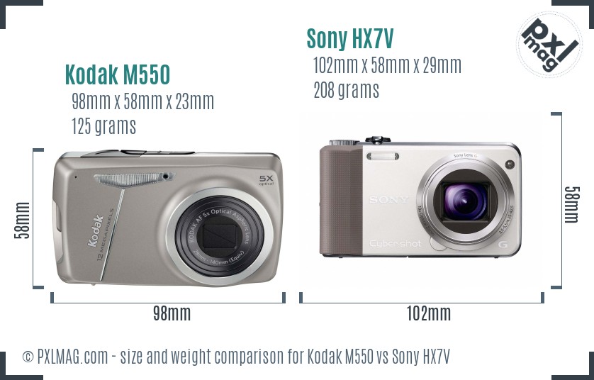 Kodak M550 vs Sony HX7V size comparison