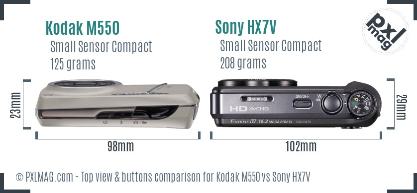 Kodak M550 vs Sony HX7V top view buttons comparison