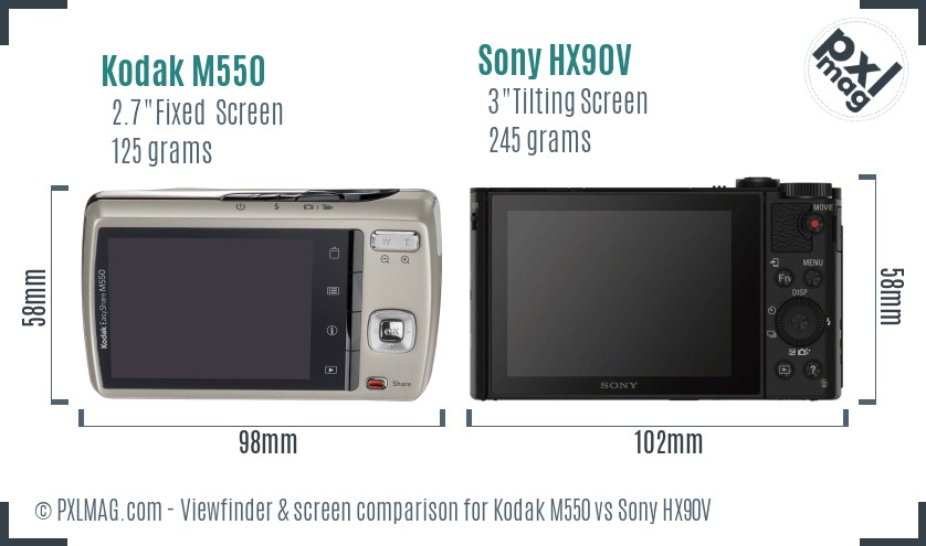 Kodak M550 vs Sony HX90V Screen and Viewfinder comparison