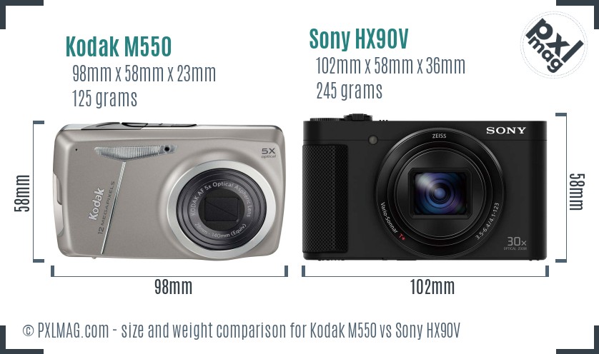Kodak M550 vs Sony HX90V size comparison Kodak M550 vs Sony HX90V size comparison