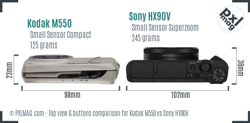 Kodak M550 vs Sony HX90V top view buttons comparison