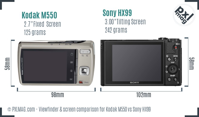 Kodak M550 vs Sony HX99 Screen and Viewfinder comparison