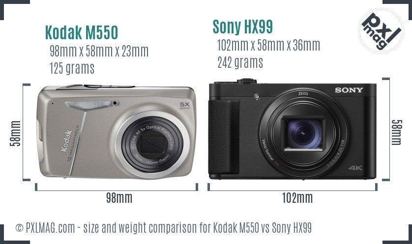 Kodak M550 vs Sony HX99 size comparison