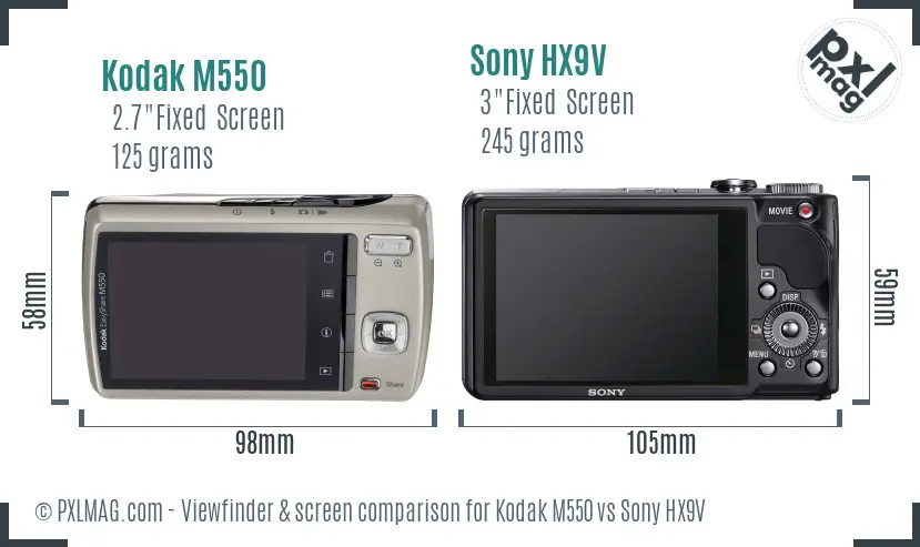 Kodak M550 vs Sony HX9V Screen and Viewfinder comparison