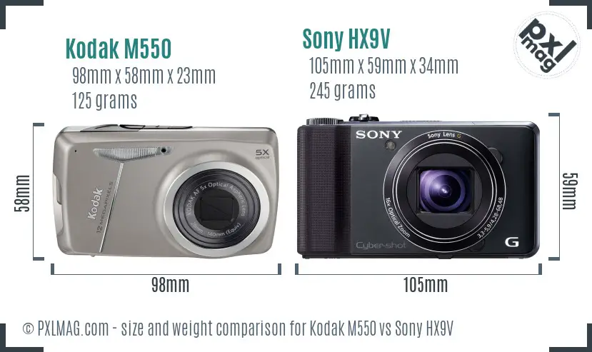 Kodak M550 vs Sony HX9V size comparison
