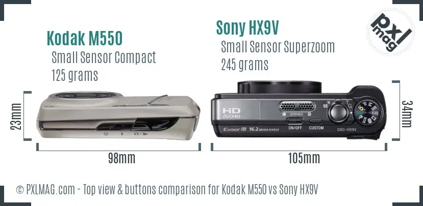 Kodak M550 vs Sony HX9V top view buttons comparison