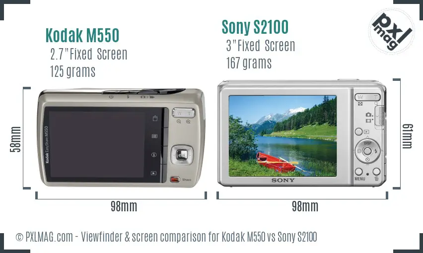 Kodak M550 vs Sony S2100 Screen and Viewfinder comparison