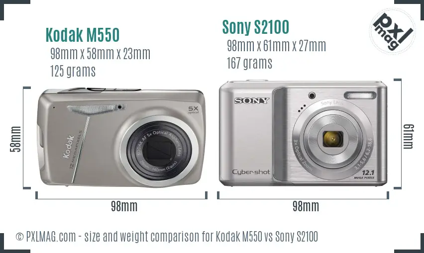 Kodak M550 vs Sony S2100 size comparison