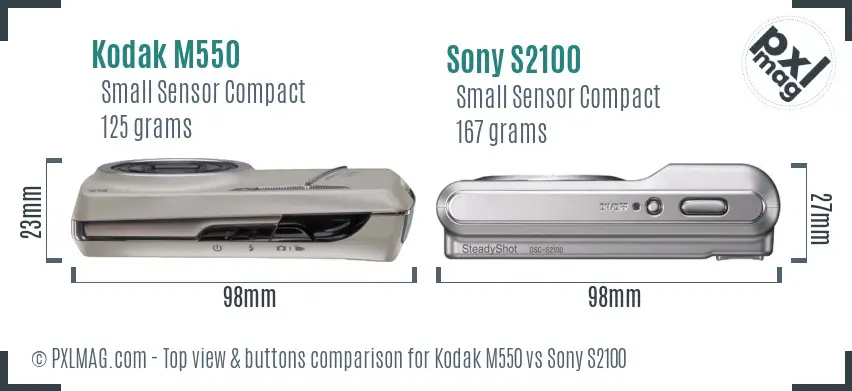 Kodak M550 vs Sony S2100 top view buttons comparison