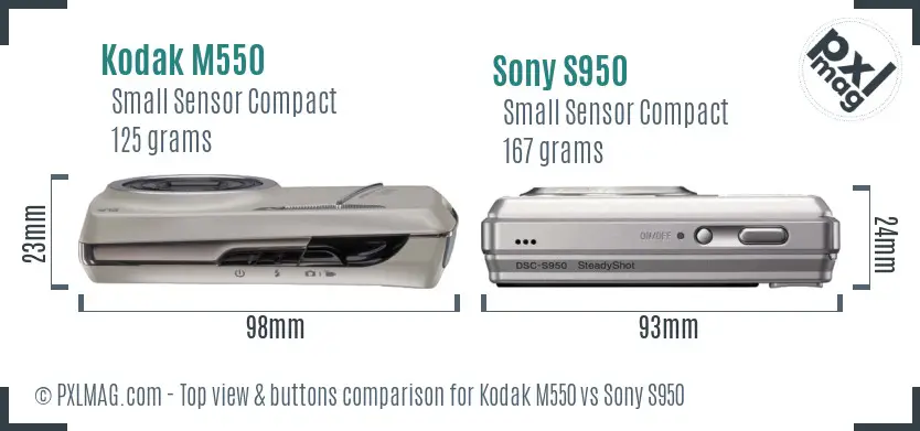 Kodak M550 vs Sony S950 top view buttons comparison Kodak M550 vs Sony S950 top view buttons comparison