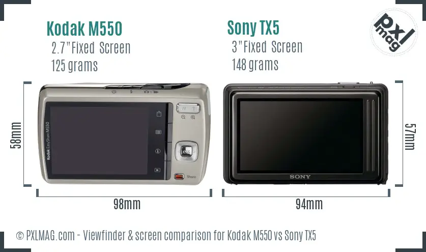 Kodak M550 vs Sony TX5 Screen and Viewfinder comparison