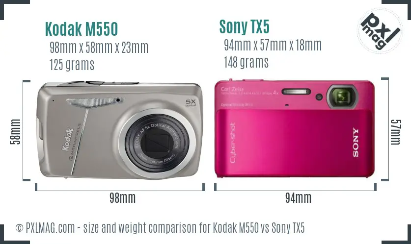 Kodak M550 vs Sony TX5 size comparison