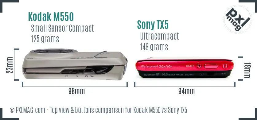 Kodak M550 vs Sony TX5 top view buttons comparison