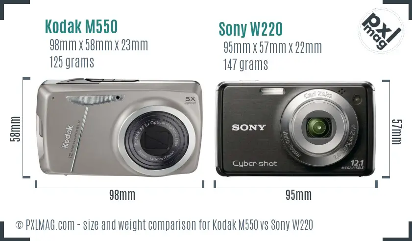 Kodak M550 vs Sony W220 size comparison