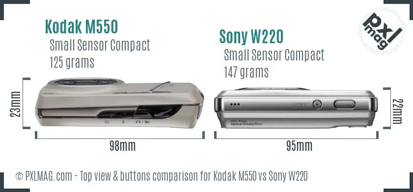 Kodak M550 vs Sony W220 top view buttons comparison