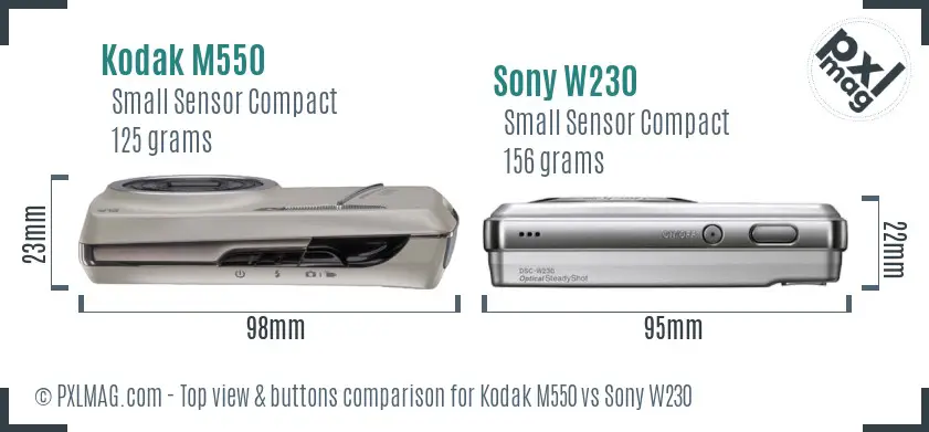 Kodak M550 vs Sony W230 top view buttons comparison